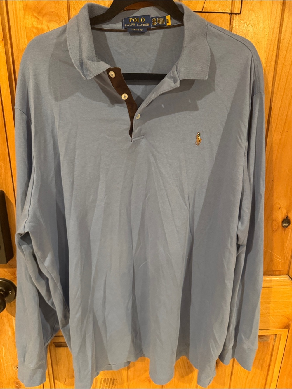 Polo by Ralph Lauren Light Blue Long-Sleeve Polo with Brown Placket